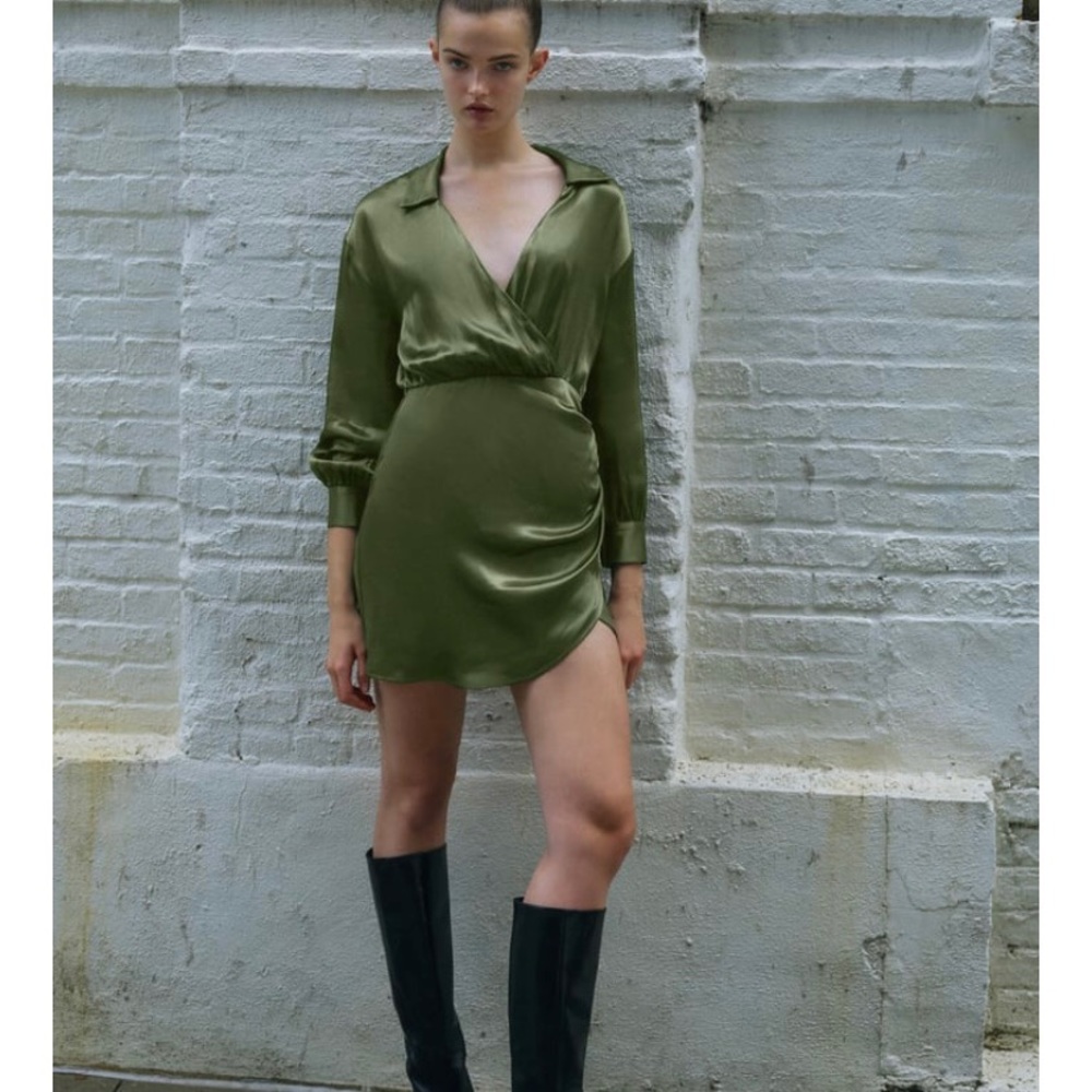 ZARA SATIN EFFECT SHIRT DRESS 💚